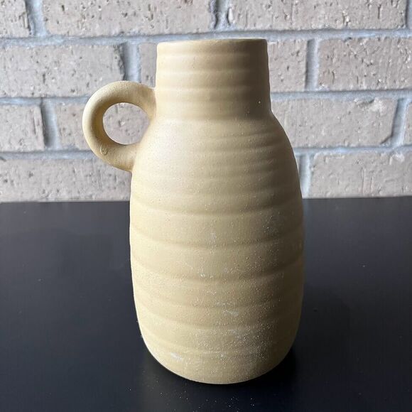 Pottery Jug Vase with Abstract Eye Handle Earthy Color Heritage Home 7.25 in H - Picture 2 of 12